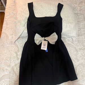 Cider Black Mini Dress with Cream Bow